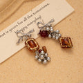 Vintage Luxury Asymmetric Bow Square Crystal Beaded Alloy Silver Needle Fashion Drop Stud Earrings view 3