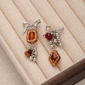 Vintage Luxury Asymmetric Bow Square Crystal Beaded Alloy Silver Needle Fashion Drop Stud Earrings view 2