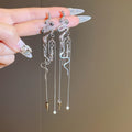 Chic Alloy Snake Cross Tassel Drop Earrings With Silver Pins, Light Luxury Statement Design view 2