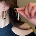 Copper Geometric Round Rhinestone Hoop Earrings For Women Light Luxury Statement Fashion Jewelry view 3
