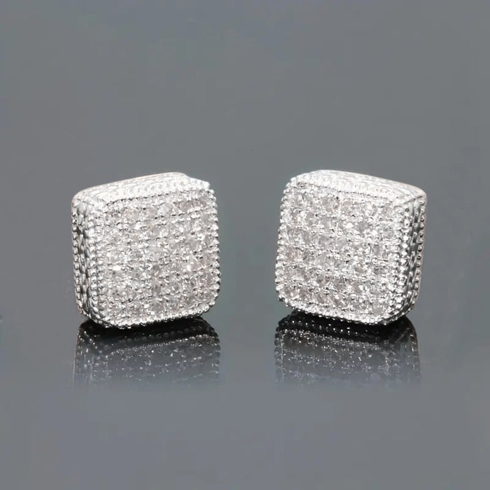 French Style Minimalist Full Rhinestone Stud Earrings For Women Elegant Daily Classic Jewelry