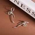 Elegant Silver Alloy Ballet Ribbon Bow Hoop Drop Earrings With Sparkling Zircon Long Tassel Earrings view 2