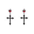 Luxury Red Heart Zircon Alloy Studs With Black Crystal Cross Dangle Dark Sweet Halloween Earrings view 5