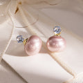 Elegant Korean Zircon Studs With Light Pink Faux Pearl Dome Drops Luxury Silver Needle Earrings view 2