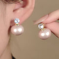 Elegant Korean Zircon Studs With Light Pink Faux Pearl Dome Drops Luxury Silver Needle Earrings view 1