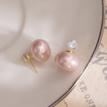 Elegant Korean Zircon Studs With Light Pink Faux Pearl Dome Drops Luxury Silver Needle Earrings view 4