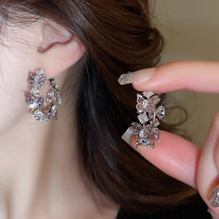 Copper Zircon Butterfly C Shape Ear Cuff Earrings For Women Light Luxury Fashion Jewelry
