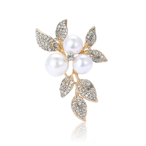Vintage Alloy Rhinestone Leaf Brooch For Women Suits And Coats
