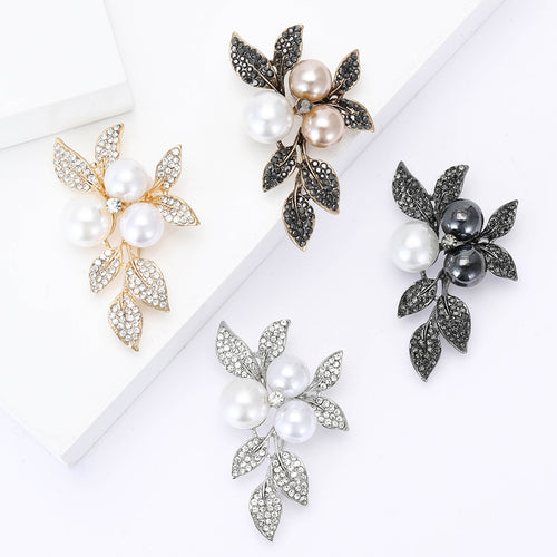 Vintage Alloy Rhinestone Leaf Brooch For Women Suits And Coats