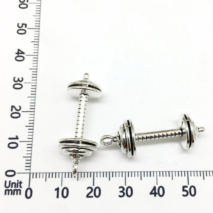 Antique Silver Dumbbell and Barbell Metal Charms for Jewelry and Craft Projects
