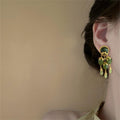 Vintage Green Tassel Oval Geometric Alloy Post Drop Earrings For Women Elegant Chic view 3