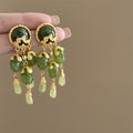 Vintage Green Tassel Oval Geometric Alloy Post Drop Earrings For Women Elegant Chic view 2
