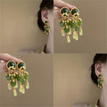 Vintage Green Tassel Oval Geometric Alloy Post Drop Earrings For Women Elegant Chic view 1