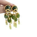 Vintage Green Tassel Oval Geometric Alloy Post Drop Earrings For Women Elegant Chic view 5