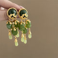 Vintage Green Tassel Oval Geometric Alloy Post Drop Earrings For Women Elegant Chic view 4