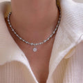 French Light Luxury Square Crystal Pendant Pearl Clavicle Necklace Geometric Fashion Accessory view 1