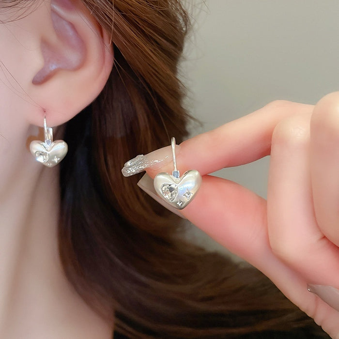 Light Luxury Alloy Rhinestone Heart Earrings Minimalist Cool Style Fashion Ear Cuffs