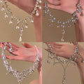 Light Luxury Copper Pearl Necklace With Rhinestone Flower Teardrop Pendant For Women view 3