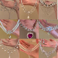 Light Luxury Copper Pearl Necklace With Rhinestone Flower Teardrop Pendant For Women view 1