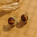 Vintage Luxury Tiger Eye Stone Semicircle Hoop Alloy Caramel Brown Hong Kong Style Women's Earrings view 3