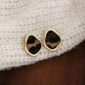 Vintage Irregular Heart Leopard Print Alloy Studs, Hong Kong Style Maillard Fashion Elegant Earrings view 2