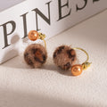 Luxury Vintage Alloy Pearl Stud Hoops With Plush Leopard Print Fuzzy Ball Drop Two Way Women's Fashion Earrings view 2