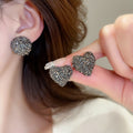 Acrylic Full Rhinestone Heart Stud Earrings For Women Minimalist Light Luxury Fashion view 1