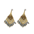 Ethnic Diamond Shape Artificial Crystal Tassel Drop Earrings With Silver Pins view 5