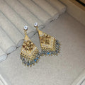 Ethnic Diamond Shape Artificial Crystal Tassel Drop Earrings With Silver Pins view 4