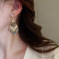 Ethnic Diamond Shape Artificial Crystal Tassel Drop Earrings With Silver Pins view 3