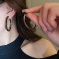 Chic Copper Rhinestone Round Geometric Hoop Earrings With Silver Needle Posts view 3
