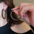 Chic Copper Rhinestone Round Geometric Hoop Earrings With Silver Needle Posts view 4