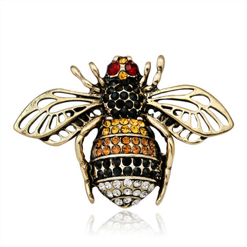 Black Gold Tone Bee Crystal Metal Brooch Pin for Jackets and Lapels