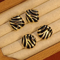 Vintage Black Gold Leopard Stripe Enamel Alloy Round Square Studs Luxury Fashion Statement Earrings view 1