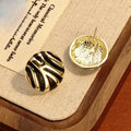 Vintage Black Gold Leopard Stripe Enamel Alloy Round Square Studs Luxury Fashion Statement Earrings view 4