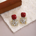 Vintage Red Enamel Square Drop Earrings With Rhinestone Crystal Inlay Luxury Alloy Stud Earrings view 1
