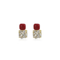 Vintage Red Enamel Square Drop Earrings With Rhinestone Crystal Inlay Luxury Alloy Stud Earrings view 5