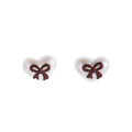 French Sweet Heart-Shaped Pearl Studs With Red Enamel Bow, Vintage Elegant Winter Fashion Earrings view 5