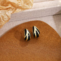 Vintage Luxury Black Gold Enamel Zebra Stripe Teardrop Alloy Silver Needle Stud Earrings view 4