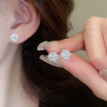 Minimalist Copper Zircon Snowflake Stud Earrings, Light Luxury Geometric Fashion Jewelry view 1