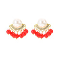 Vintage French Pearl Rhinestone Red Beaded Tassel Stud Earrings Elegant Luxury Alloy New Year Jewelry Earrings view 5