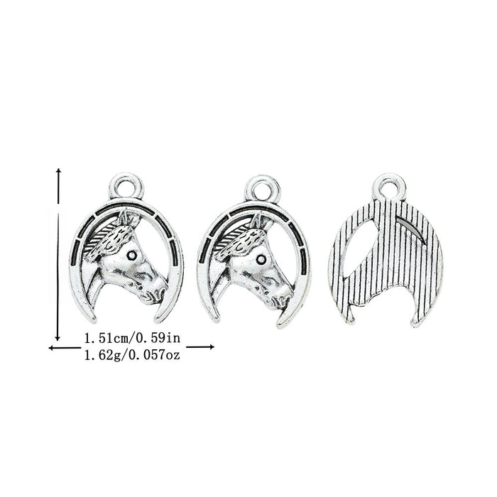 Antique Silver Zinc Alloy Horseshoe Horse Head Charm Pendant for DIY Necklace Bracelet Jewelry Making