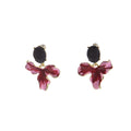 Luxury Contrast Red Enamel Flower Petal Dangle With Black Crystal Studs And Gold Alloy Trim Earrings view 5