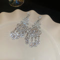 Light Luxury Alloy Teardrop Tassel Drop Earrings With Rhinestone Flower Silver Needle view 4