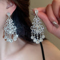 Light Luxury Alloy Teardrop Tassel Drop Earrings With Rhinestone Flower Silver Needle view 1
