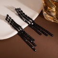 Elegant Black Zircon Rhombus Studs With Square Rhinestone Chain Tassel Luxury Drop Earrings view 4