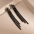 Elegant Black Zircon Rhombus Studs With Square Rhinestone Chain Tassel Luxury Drop Earrings view 3