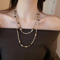 Light Luxury Faux Pearl Tiger Eye Style Geometric Round Sweater Necklace For Women view 1