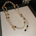 Light Luxury Faux Pearl Tiger Eye Style Geometric Round Sweater Necklace For Women view 2