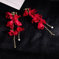 Elegant Vintage Red Flower Long Tassel Alloy Chain Pearl Drop Statement Women's Fashion Earrings view 2